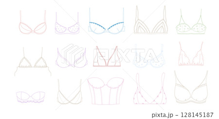 Sketch Style Lingerie Line Art Bra Isolated on White Background 128145187