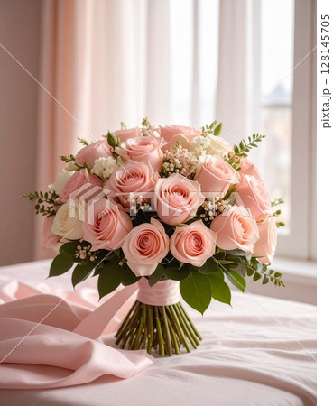 部屋に置かれたバラのブーケ 128145705