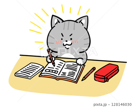 勉強がはかどっている猫ちゃん 128146030