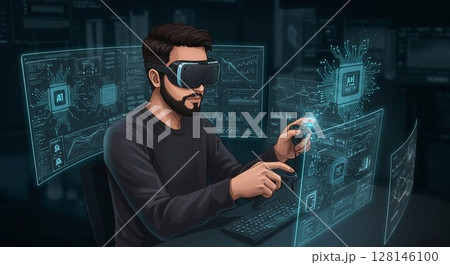 VRで操作する男性 128146100