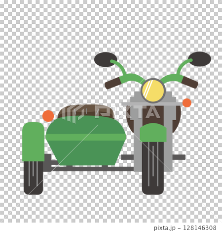 正面から見たシンプルな緑色のサイドカーのイラスト 128146308