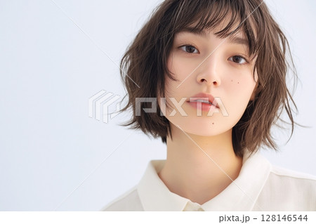 ミディアムショートヘアの美人女性・ヘアスタイル「AI生成画像」 128146544