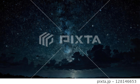 山の向こうに見える星空、夜景 山の向こうに見える星空、夜景 128146653