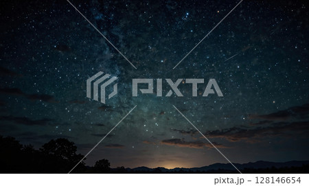 山の向こうに見える星空、夜景 山の向こうに見える星空、夜景 128146654