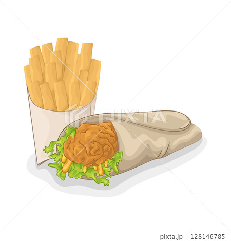 Illustration of Taco with French fries  128146785