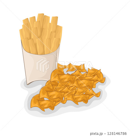 Illustration of Tortilla chips with French fries  128146786