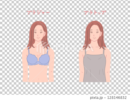 Illustration set of a woman wearing a bra and a bra top Illustration set of a woman wearing a bra and a bra top 128146832