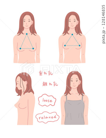 胸が垂れた女性のイラストセット 胸が垂れた女性のイラストセット 128146835