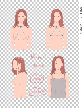 Illustration set of a woman with sagging breasts 128146835