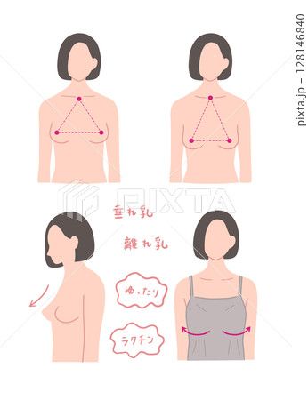 胸が垂れた女性のイラストセット 128146840