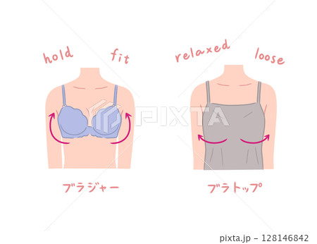 ブラジャー、ブラトップを着た女性のイラストセット ブラジャー、ブラトップを着た女性のイラストセット 128146842