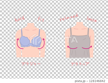 Illustration set of a woman wearing a bra and a bra top 128146842