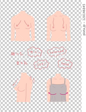 Illustration set of a woman with sagging breasts 128146845