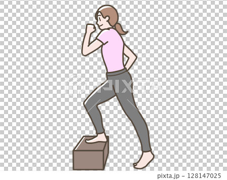 Illustration of a woman climbing up and down a step stool 128147025