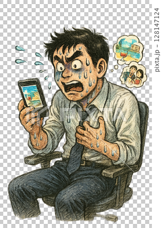 A man is heartbroken over a happy post he saw on social media, an office worker is upset over a post from a happy person on his smartphone, and others are upset when they see the happiness of others. A man is heartbroken over a happy post he saw on social media, an office worker is upset over a post from a happy person on his smartphone, and others are upset when they see the happiness of others. 128147124