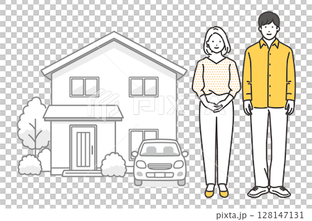 Vector illustration of a house, a car and a young couple 128147131