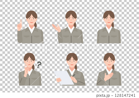 Illustration set of a woman wearing work clothes 128147241