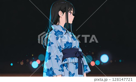 浴衣の若い女性 128147721