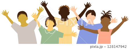 両手を広げるいろんな国の5人の男女の子供たち 128147942