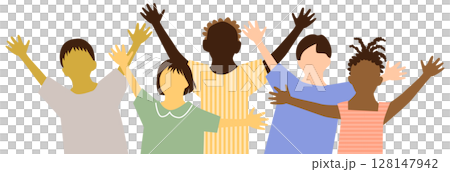 両手を広げるいろんな国の5人の男女の子供たち 128147942