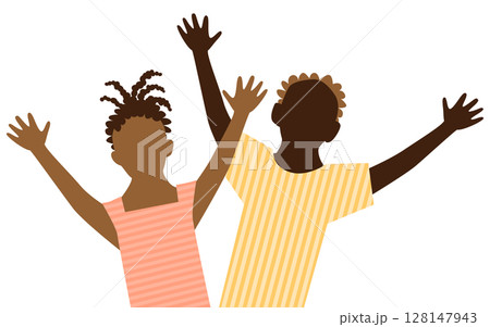 両手を上げる2人の黒人男女の子供 128147943