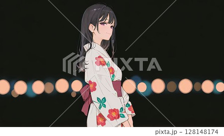 浴衣の若い女性 128148174