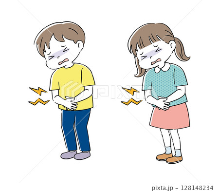腹痛に苦しむキッズイラスト 4C 128148234