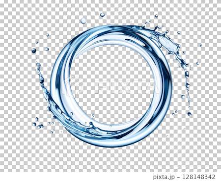 一圈透明的水，具有迷人的光折射和彩虹反射 128148342