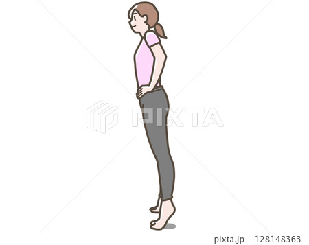 かかとを上げるエクササイズをする女性のイラスト かかとを上げるエクササイズをする女性のイラスト 128148363