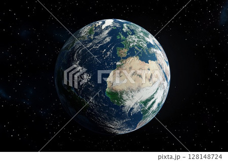 View of Earth from space captured during low-light conditions showcasing urban lights and natural atmosphere 128148724