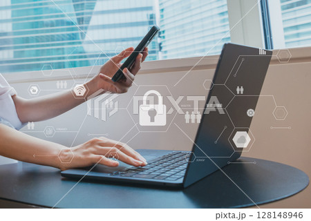 オフィスでのビジネスシーン、IT企業、ビジネスシーン、オフィスワーク、デジタルネットワークイメージ 128148946