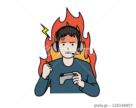 ゲームして怒る男性のイラスト ゲームして怒る男性のイラスト 128148957
