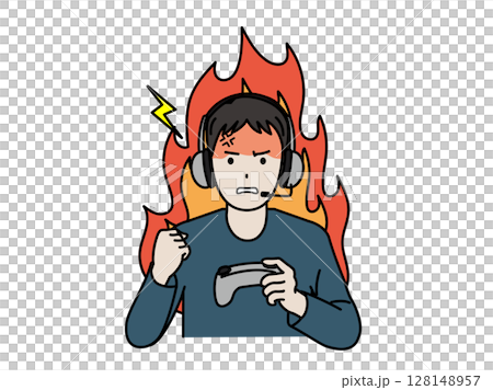 ゲームして怒る男性のイラスト ゲームして怒る男性のイラスト 128148957