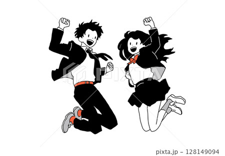 跳ねる笑顔の学生ベクターイラスト 跳ねる笑顔の学生ベクターイラスト 128149094