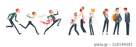 Male Business Employee Character Engaged in Leadership Competition Vector Set 128149381