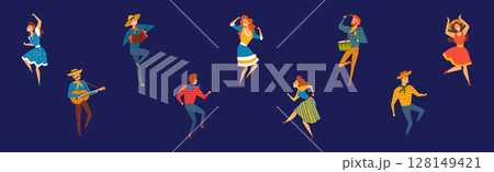 Man and Woman Country Dancer Moving Body Vector Set Man and Woman Country Dancer Moving Body Vector Set 128149421