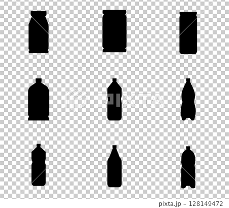 色々な飲み物のシルエットアイコンセット　ベクター 128149472