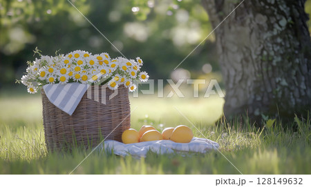 Lovely picnic with flowers and fruit 128149632