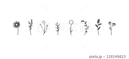 Playful Ink Blossoms. A collection of playful black ink floral illustrations with modern and natural aesthetics. Playful Ink Blossoms. A collection of playful black ink floral illustrations with modern and natural aesthetics. 128149823