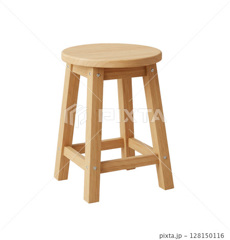 Simple round wooden stool with light natural finish and sturdy leg design 128150116
