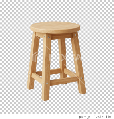 Simple round wooden stool with light natural finish and sturdy leg design 128150116
