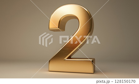 Gold number two on neutral background 128150170