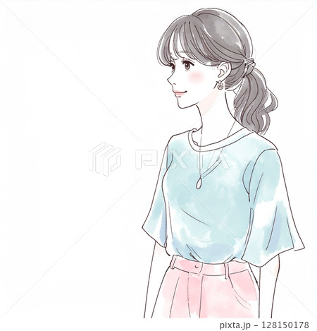 指をさす女性のイラスト素材 128150178