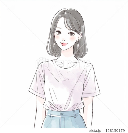 指をさす女性のイラスト素材 指をさす女性のイラスト素材 128150179