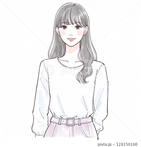 指をさす女性のイラスト素材 128150180