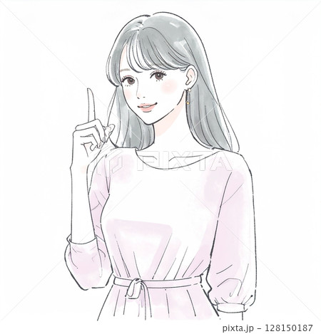 指をさす女性のイラスト素材 128150187