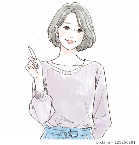 指をさす女性のイラスト素材 128150191