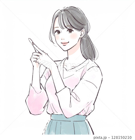 指をさす女性のイラスト素材 128150210