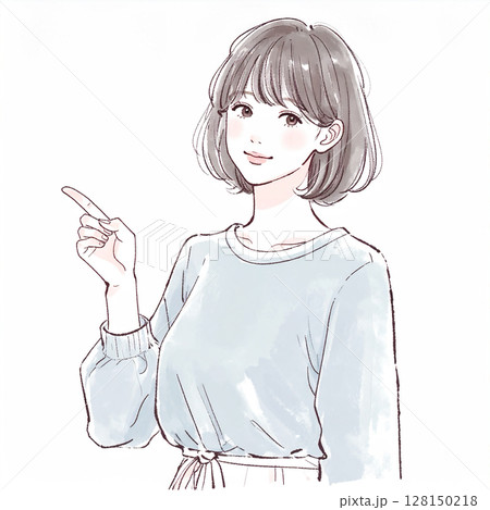 指をさす女性のイラスト素材 128150218