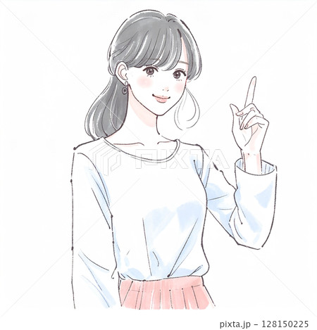 指をさす女性のイラスト素材 128150225